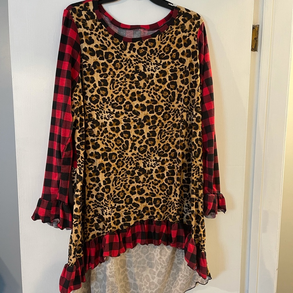 Leopard and Buffalo plaid top